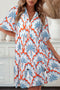 Orange Contrast Palm Tree Printed Short Sleeve Flowy Dress
